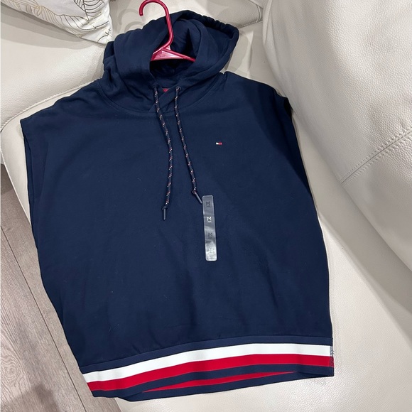 TOMMY HILFIGER • Women’s Sleeveless Blue Hoodie • sz Med - Picture 4 of 6
